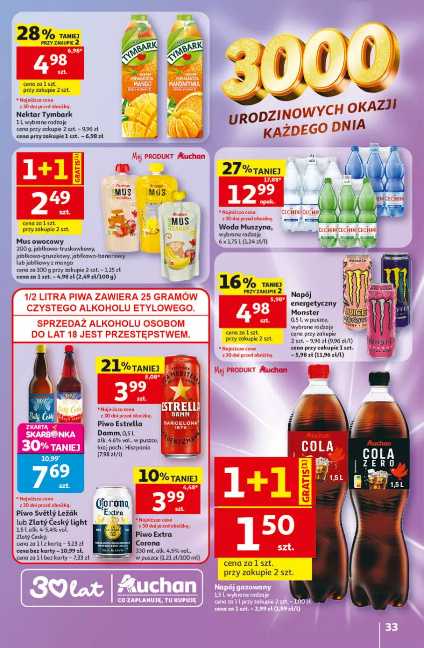 Gazetka promocyjna Auchan - Gazetka 30 Lat Hipermarket Auchan - ważna 14.05 do 20.05.2026 - strona 33 - produkty: Mango, Mus, Napój, Napój energetyczny, Nektar, Piwo, Szyna, Tymbark, Woda