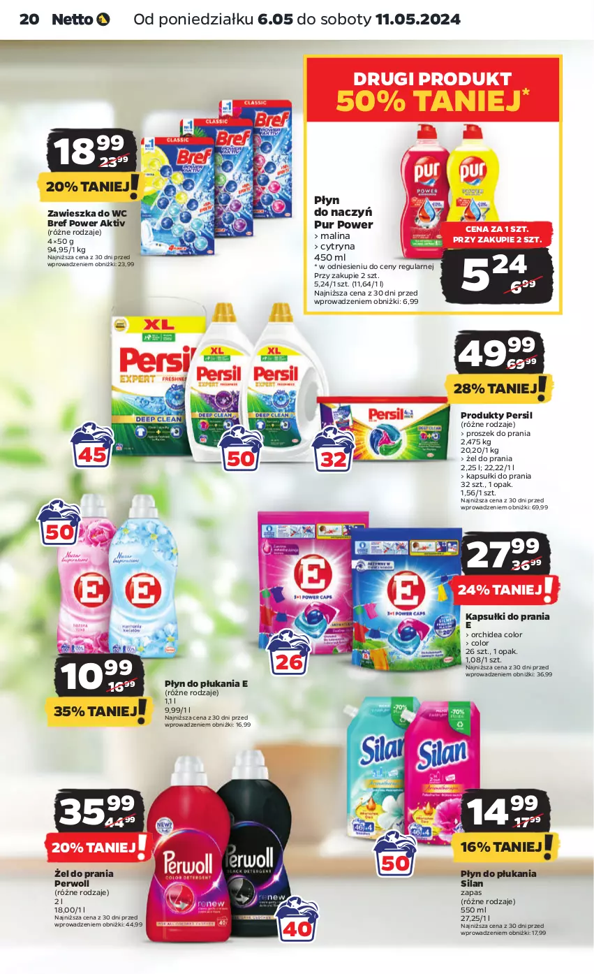 Gazetka promocyjna Netto - Artykuły spożywcze - ważna 06.05 do 11.05.2024 - strona 20 - produkty: Bref, Kapsułki do prania, Persil, Perwoll, Płyn do płukania, Proszek do prania, Pur, Silan, Zawieszka do wc