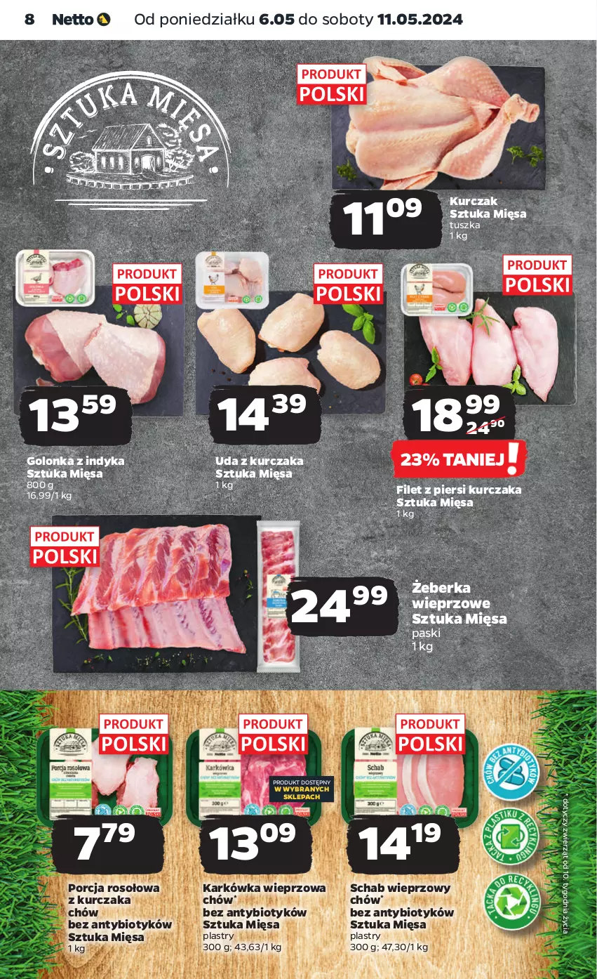 Gazetka promocyjna Netto - Artykuły spożywcze - ważna 06.05 do 11.05.2024 - strona 8 - produkty: Filet z piersi kurczaka, Golonka z indyka, Karkówka wieprzowa, Kurczak, Por, Schab wieprzowy, Tusz