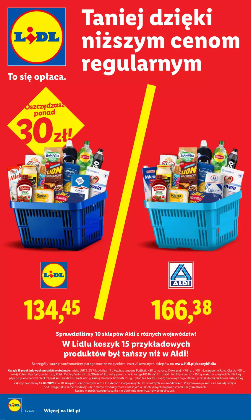 Gazetka promocyjna Lidl - Gazetka ważna od 16.07 do 18.07 - ważna 16.07 do 18.07.2026 - strona 26 - produkty: Barilla, Basia, Bell, Bella, BoboVita, Cukier, Gra, Ice tea, Ketchup, Kosz, Kubuś, Kuchnia, Lack, Lion, Lipton, Lovela, Lubella, Majonez, Makaron, Mleko, Napój, Perwoll, Pilos, Płyn do prania, Por, Proszek do prania, Pudliszki, Rama, Spaghetti, Winiary