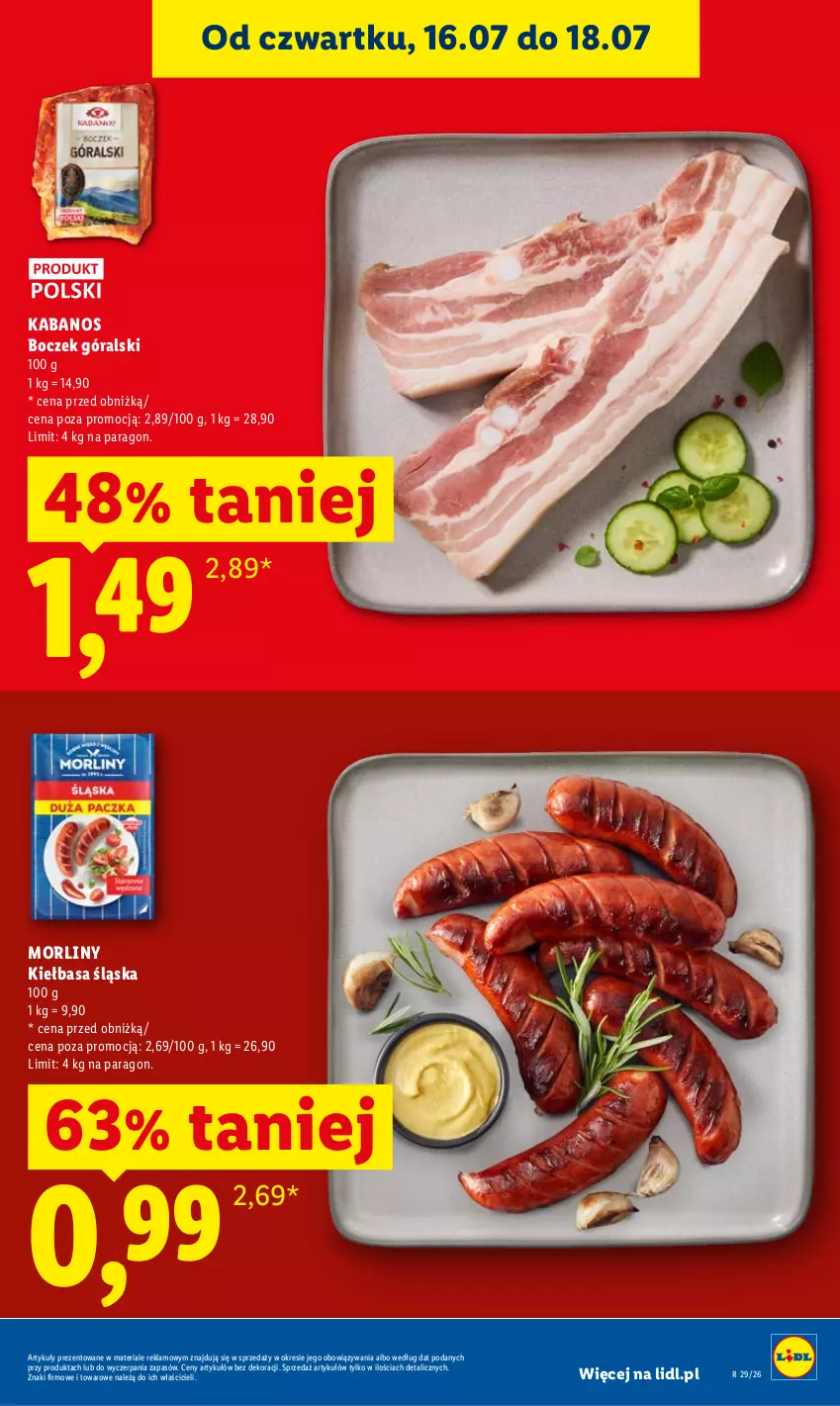 Gazetka promocyjna Lidl - Gazetka ważna od 16.07 do 18.07 - ważna 16.07 do 18.07.2026 - strona 7 - produkty: Boczek, Kabanos, Kiełbasa, Kiełbasa śląska, Morliny