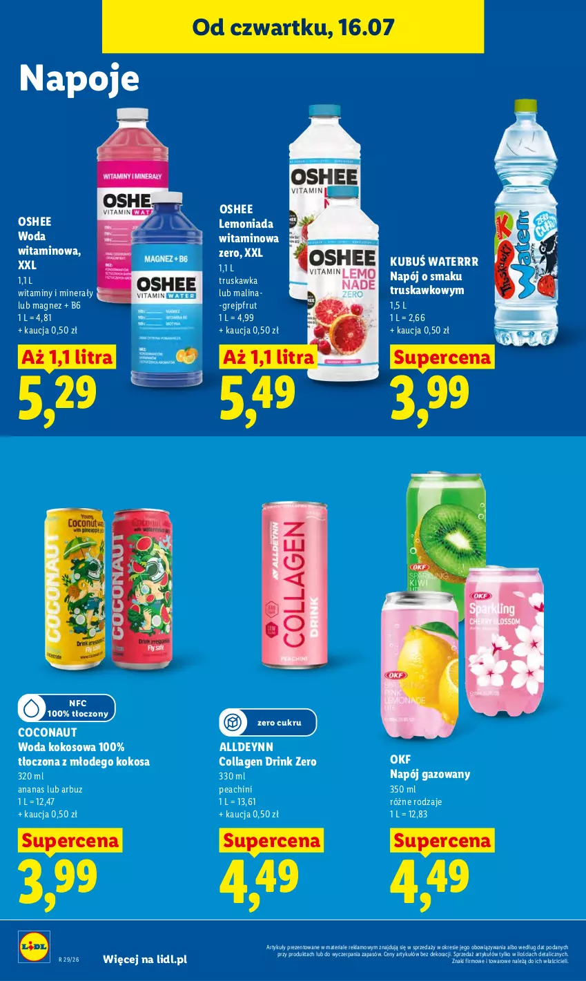 Gazetka promocyjna Lidl - Gazetka ważna od 16.07 do 18.07 - ważna 16.07 do 18.07.2026 - strona 72 - produkty: Ananas, Arbuz, Grejpfrut, Kokos, Kubuś, Kubuś Waterrr, Lemoniada, Magnez, Napój, Napój gazowany, Napoje, Oshee, Woda