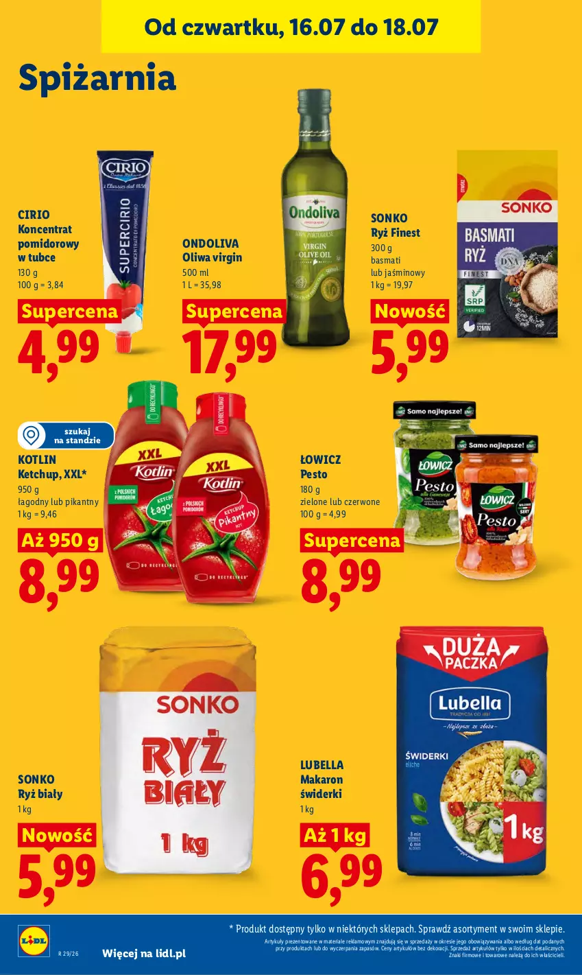 Gazetka promocyjna Lidl - Gazetka ważna od 16.07 do 18.07 - ważna 16.07 do 18.07.2026 - strona 86 - produkty: Bell, Bella, Gin, Ketchup, Koncentrat pomidorowy, Kotlin, Lubella, Makaron, Pesto, Ryż, Ryż biały, Sonko