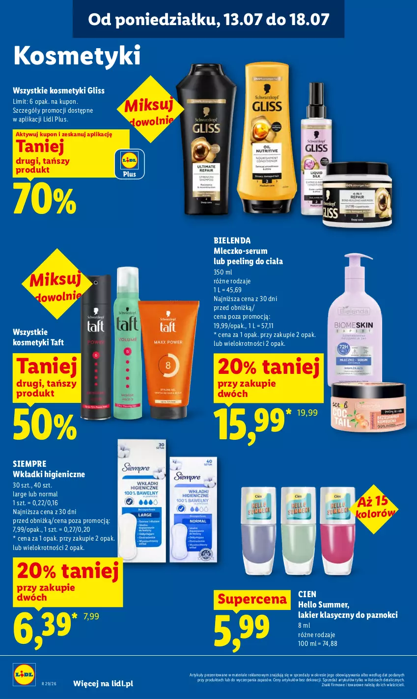 Gazetka promocyjna Lidl - Gazetka ważna od 16.07 do 18.07 - ważna 16.07 do 18.07.2026 - strona 90 - produkty: Bielenda, Lakier, Mleczko, Peeling, Rum, Ser, Serum, Taft, Wkładki