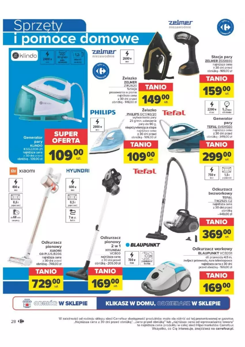 Gazetka promocyjna Carrefour - ważna 16.01 do 28.01.2024 - strona 21 - produkty: Fa, Odkurzacz, Philips, Rura, Stacja pary, Tefal, Teleskop, Top, Warka, Zelmer