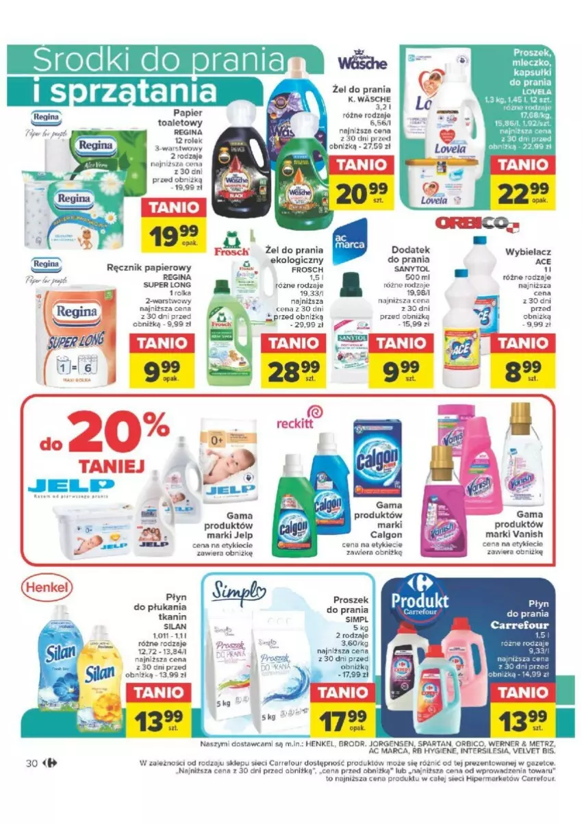 Gazetka promocyjna Carrefour - ważna 16.01 do 28.01.2024 - strona 24 - produkty: BIC, Calgon, Fa, Frosch, Gin, Kapsułki do prania, LG, Mleczko, Papier, Papier toaletowy, Płyn do płukania, Proszek do prania, Ręcznik, Sanytol, Silan, Vanish, Velvet