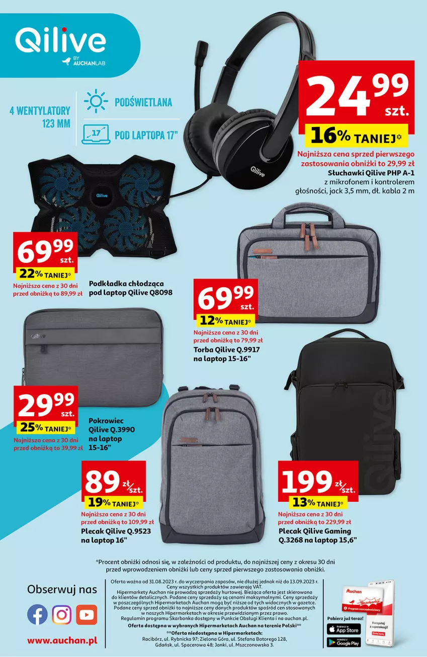 Gazetka promocyjna Auchan - Gazetka Qilive BY AUCHANLAB Hipermarket Auchan - ważna 31.08 do 13.09.2023 - strona 8 - produkty: Acer, Fa, Gra, HP, Kontroler, Mikrofon, Plecak, Podkład, Podkładka, Słuchawki, Tera, Top, Torba