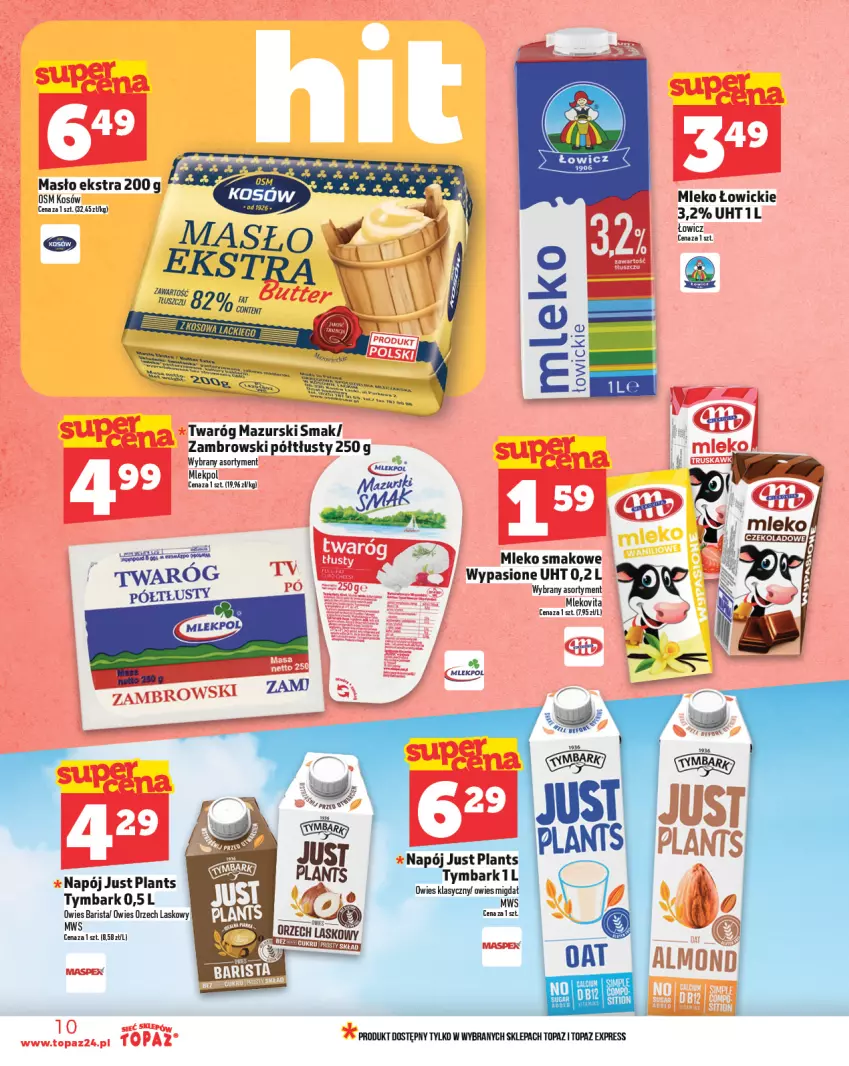 Gazetka promocyjna Topaz - Gazetka - ważna 06.03 do 12.03.2025 - strona 10 - produkty: Masło, Mleko, Mleko smakowe, Mlekovita, Napój, STP, Top, Twaróg, Tymbark, Vita C