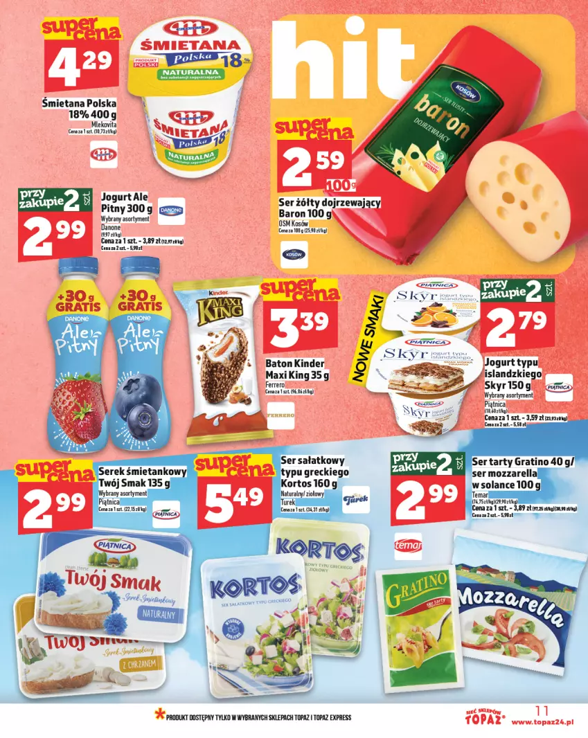 Gazetka promocyjna Topaz - Gazetka - ważna 06.03 do 12.03.2025 - strona 11 - produkty: Baton, Isla, Jogurt, Kinder, Mleko, Mlekovita, Piątnica, Sałat, Ser, Serek, Solan, Top, Vita C