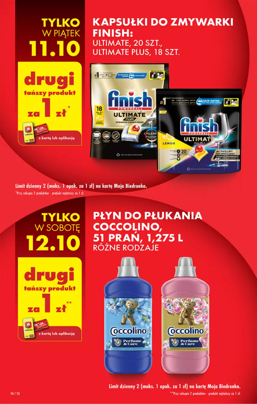 Gazetka promocyjna Biedronka - Od czwartku - ważna 10.10 do 16.10.2024 - strona 14 - produkty: Coccolino, Dron, Finish, Płyn do płukania, Zmywarki