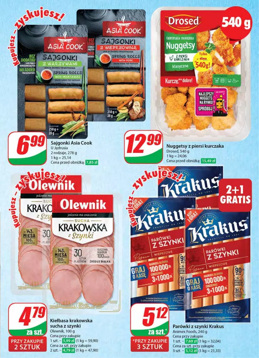 Gazetka promocyjna Dino - Gazetka 30 / 2024 - ważna 24.07 do 30.07.2024 - strona 41 - produkty: Kiełbasa, Kiełbasa krakowska, Krakus, Kurczak, Olewnik, Parówki, Parówki z szynki, Sajgonki