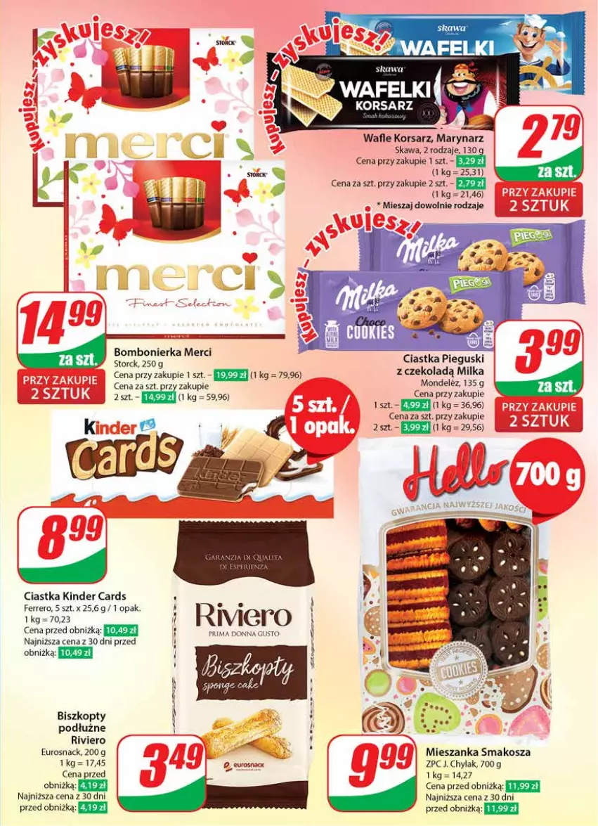 Gazetka promocyjna Dino - Gazetka 30 / 2024 - ważna 24.07 do 30.07.2024 - strona 7 - produkty: Biszkopty, Ciastka, Ferrero, J. Chylak, Kawa, Kinder, Kosz, Merci, Mieszanka smakosza, Milka, Prima, Wafle