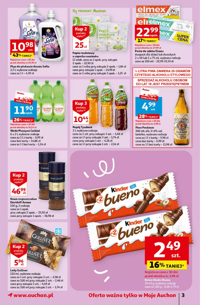 Gazetka promocyjna Auchan - Gazetka Koszyk Oszczędności Moje Auchan - ważna 14.09 do 20.09.2023 - strona 3 - produkty: Davidoff, Dzieci, Elmex, Gra, Kawa, Kawa rozpuszczalna, Lody, Mus, Napój, Papier, Papier toaletowy, Pasta do zębów, Piwa, Piwo, Płyn do płukania, Rum, Szyna, Tymbark, Woda