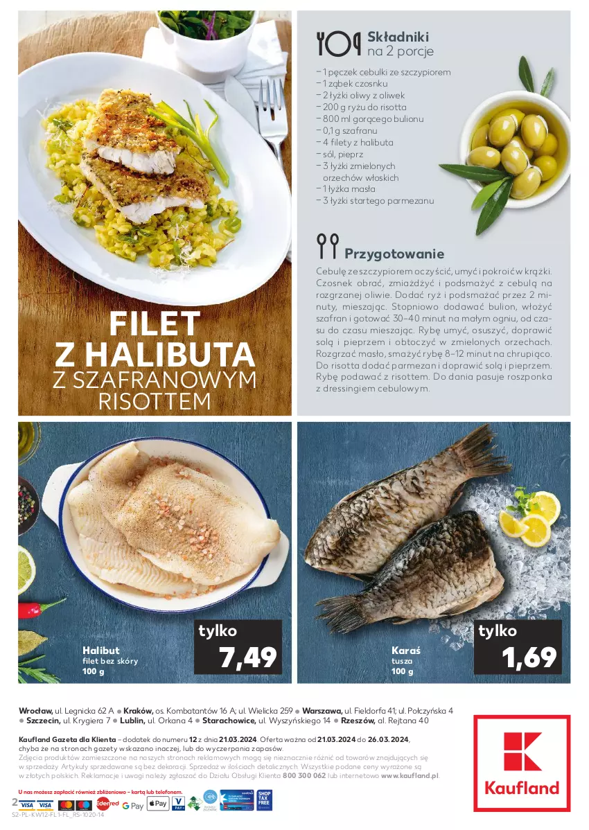 Gazetka promocyjna Kaufland - Mocny Start - ważna 21.03 do 26.03.2024 - strona 2 - produkty: Bulion, Czosnek, Dres, Fa, Halibut, Lion, Masło, Nuty, Orka, Parmezan, Pieprz, Por, Roszponka, Ryż, Sól, Szafran, Top, Tusz, Wagi