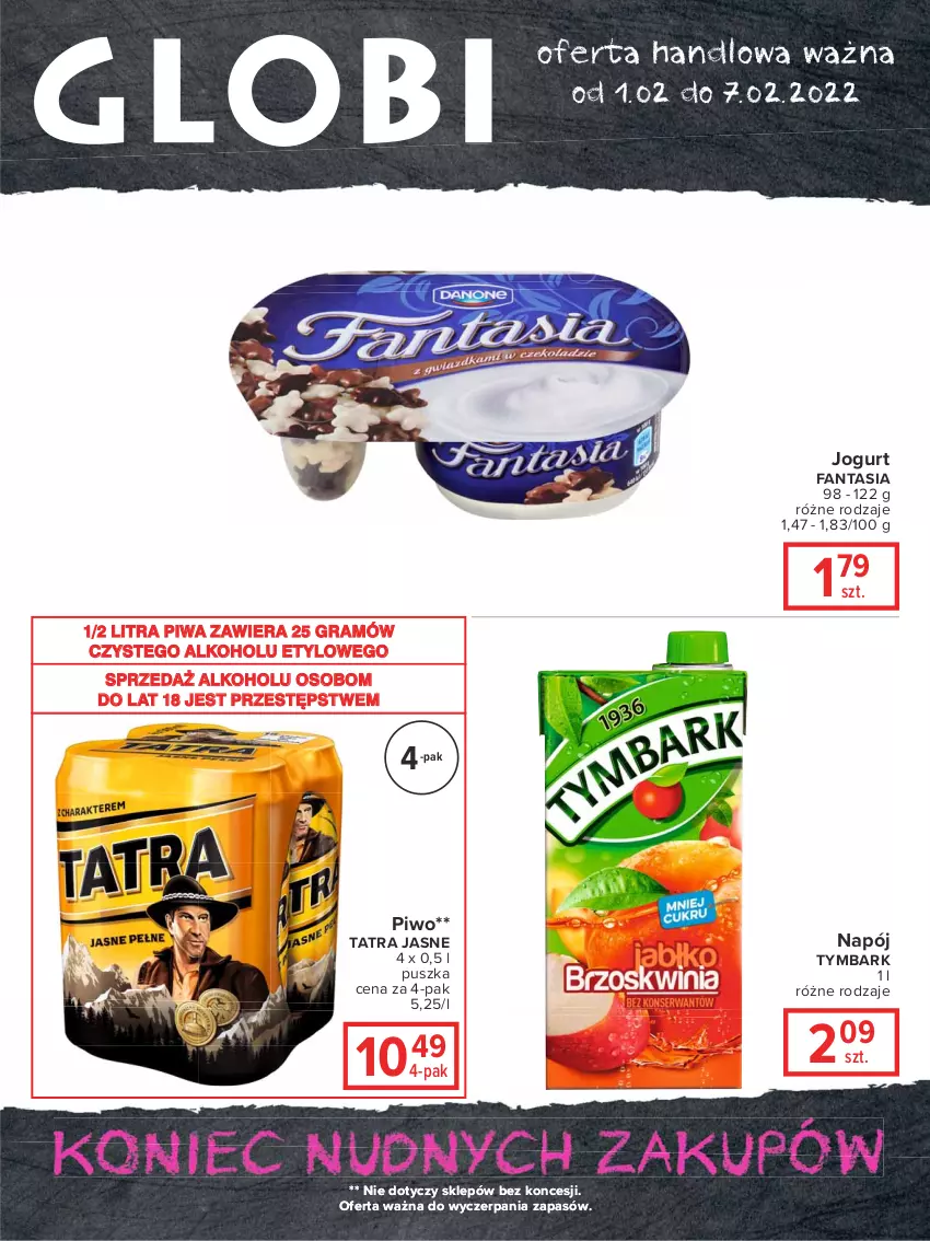 Gazetka promocyjna Carrefour - Gazetka Globi - ważna 01.02 do 07.02.2022 - strona 2 - produkty: Fa, Fanta, Gra, Jogurt, Napój, Piwa, Piwo, Tatra, Tymbark