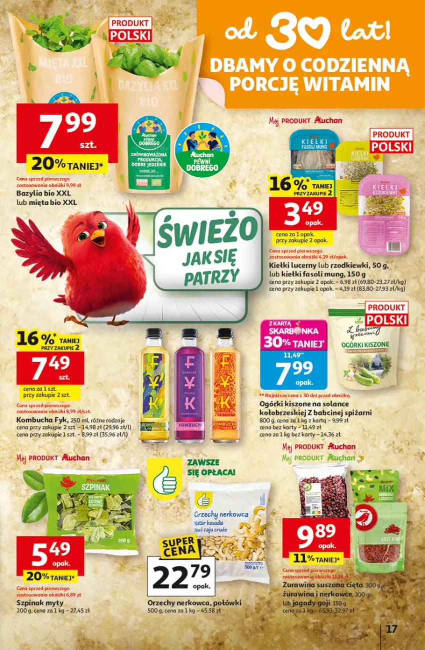 Gazetka promocyjna Auchan - Gazetka 30 Lat Hipermarket Auchan - ważna 22.01 do 28.01.2026 - strona 17 - produkty: Bazyl, Bazylia, Fa, Fasoli mung, Jagody, Jagody goji, Kiełki, Koc, Mięta, Solan, Szpinak