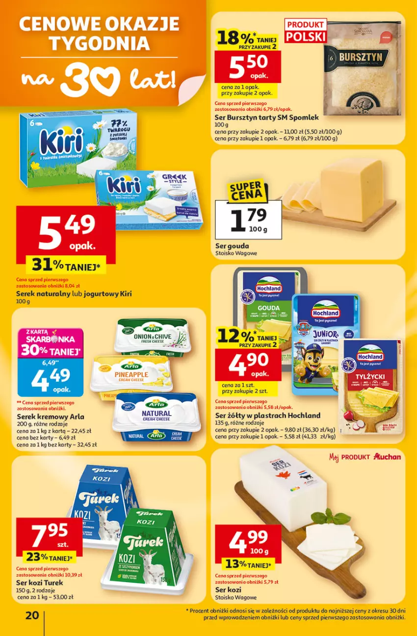 Gazetka promocyjna Auchan - Gazetka 30 Lat Hipermarket Auchan - ważna 22.01 do 28.01.2026 - strona 20 - produkty: Bursztyn, Gouda, Hochland, Jogurt, Ser, Ser kozi, Serek, Serek naturalny