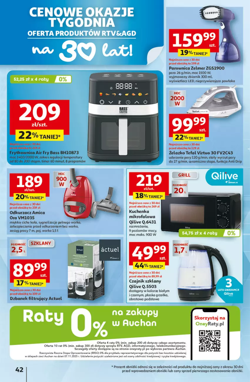 Gazetka promocyjna Auchan - Gazetka 30 Lat Hipermarket Auchan - ważna 22.01 do 28.01.2026 - strona 42 - produkty: Amica, Czajnik, Dzbanek, Dzbanek filtrujący, Fa, Gra, Grill, Grzałka, Kosz, Kuchenka mikrofalowa, Odkurzacz, Orka, Parownica, Piec, Tefal, Top, Virtu, Zelmer