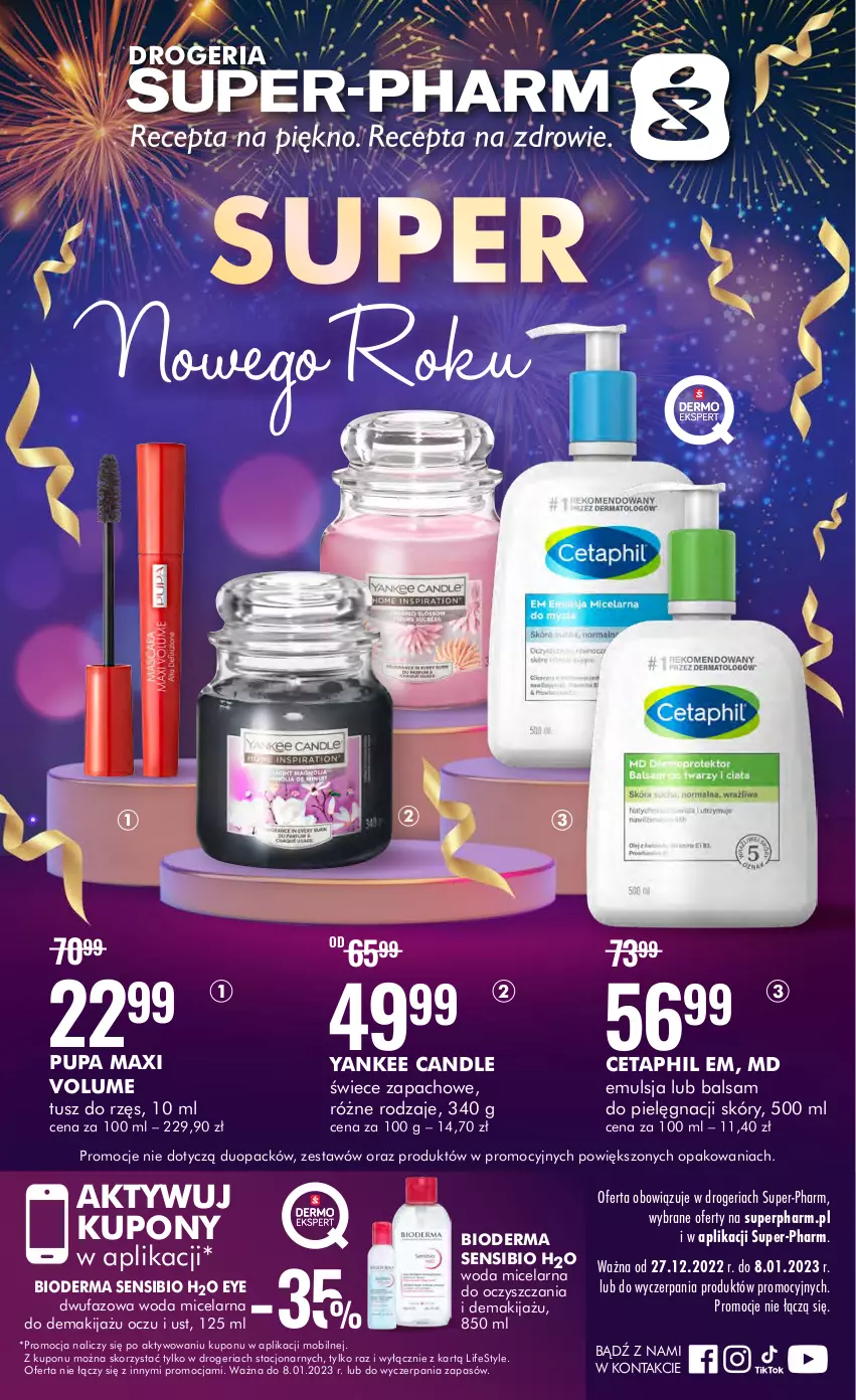 Gazetka promocyjna Super Pharm - Gazetka - ważna 27.12.2022 do 08.01.2023 - strona 1 - produkty: Bioderma, Cetaphil, Emulsja, Fa, Makijaż, Mobil, Pupa, Tusz, Woda, Woda micelarna