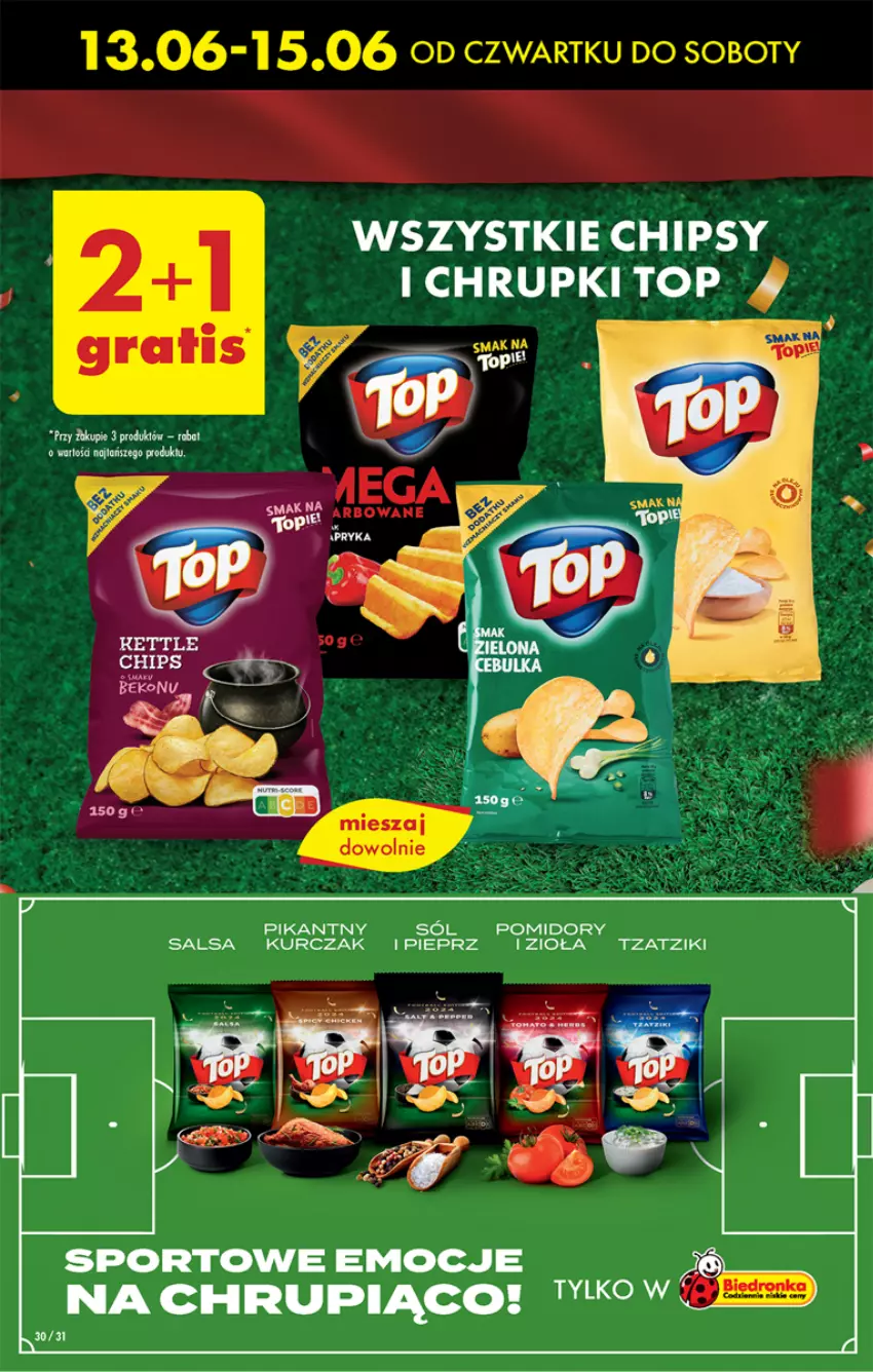 Gazetka promocyjna Biedronka - Od czwartku - ważna 13.06 do 19.06.2024 - strona 38 - produkty: Chipsy, Chrupki, Kurczak, Pieprz, Pomidory, Por, Sól, Sport, Top