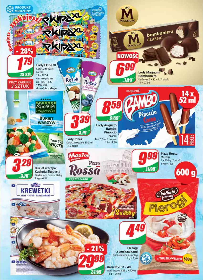 Gazetka promocyjna Dino - Gazetka - ważna 31.08 do 06.09.2022 - strona 9 - produkty: Bomboniera, Bukiet, Bukiet warzyw, Krewetki, Kuchnia, Lody, Pierogi, Pizza, Ser, Top