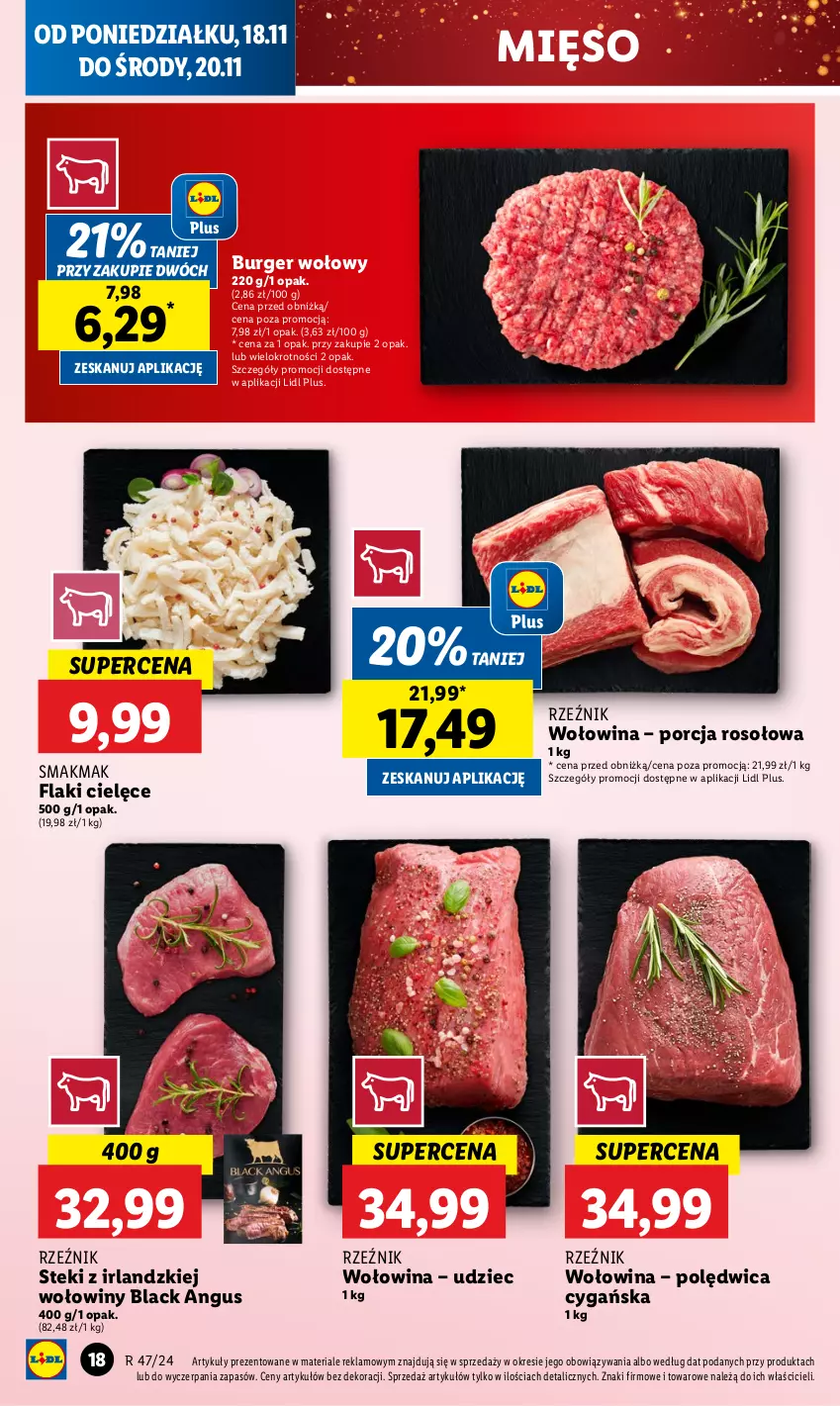 Gazetka promocyjna Lidl - GAZETKA - ważna 18.11 do 20.11.2024 - strona 22 - produkty: Burger, Flaki, Lack, Mięso, Polędwica, Por, Stek, Wołowina