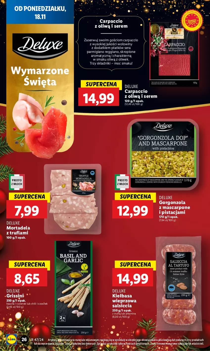 Gazetka promocyjna Lidl - GAZETKA - ważna 18.11 do 20.11.2024 - strona 30 - produkty: Bazyl, Bazylia, Carpaccio, Czosnek, Gorgonzola, Grissini, Kiełbasa, LG, Mascarpone, Por, Ser, Sok