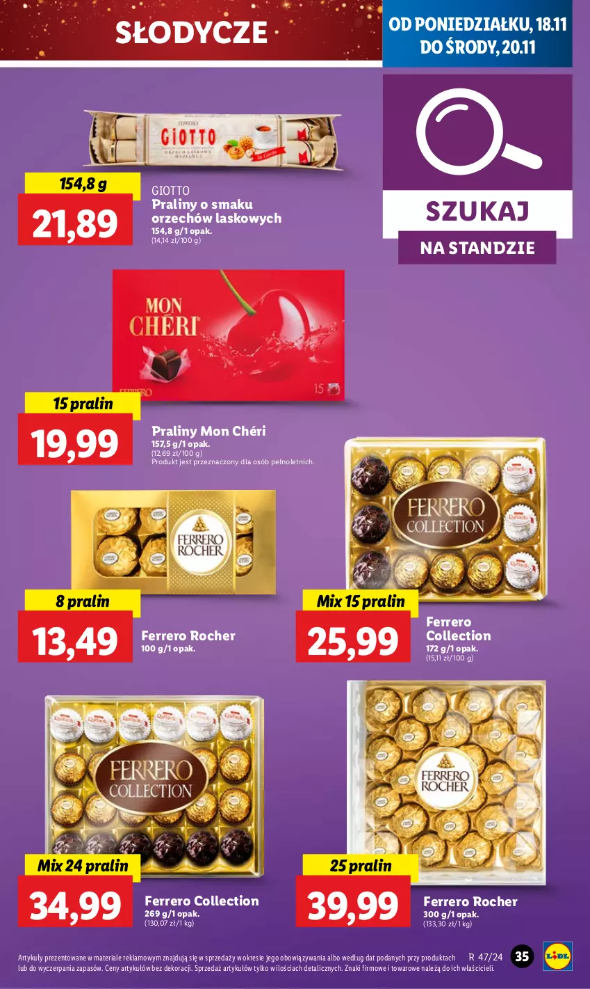 Gazetka promocyjna Lidl - GAZETKA - ważna 18.11 do 20.11.2024 - strona 41 - produkty: Ferrero, Ferrero Rocher, Mon Chéri, Praliny