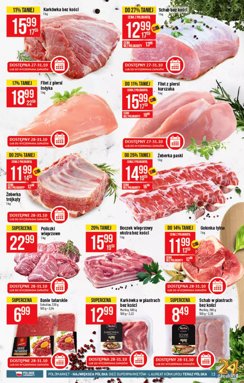 Gazetka promocyjna PoloMarket - Gazetka pomocyjna - ważna 27.10 do 02.11.2021 - strona 13 - produkty: Boczek, Boczek wieprzowy, Filet z piersi indyka, Kurczak, Sok, Sokołów