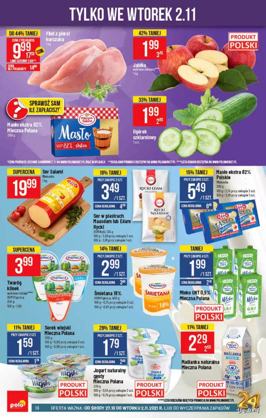 Gazetka promocyjna PoloMarket - Gazetka pomocyjna - ważna 27.10 do 02.11.2021 - strona 16 - produkty: Edam, Jogurt, Jogurt naturalny, LANA, Maasdam, Maślanka, Mleko, Rycki Edam, Ser, Serek, Serek wiejski, Twaróg