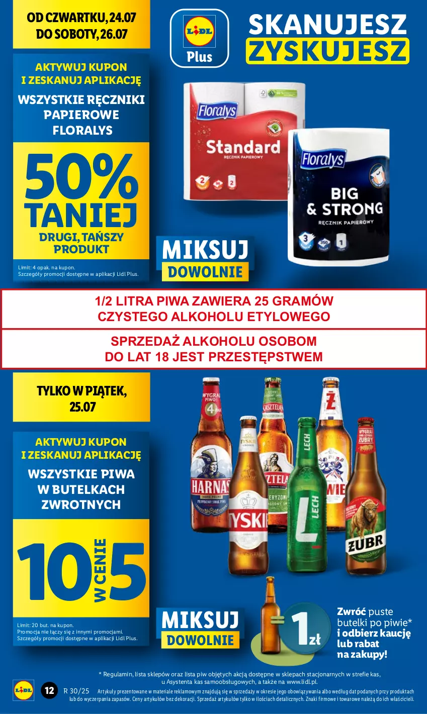 Gazetka promocyjna Lidl - GAZETKA - ważna 24.07 do 26.07.2025 - strona 12 - produkty: Flora, Gra, Papier, Piwa, Ręcznik, Ręczniki papierowe