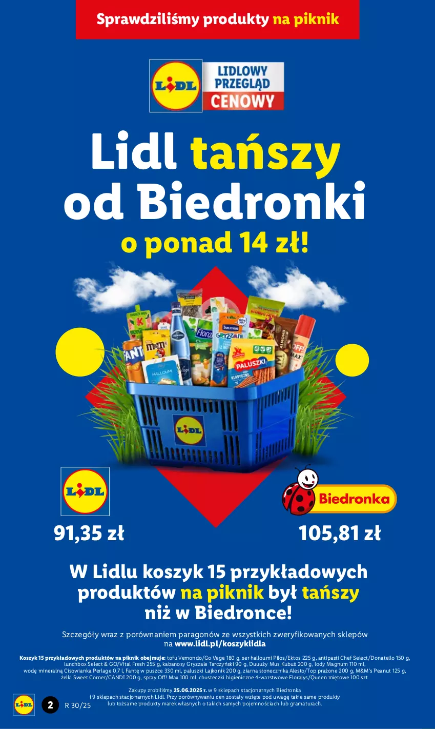 Gazetka promocyjna Lidl - GAZETKA - ważna 24.07 do 26.07.2025 - strona 2 - produkty: Chusteczki, Cisowianka, Dron, Fa, Flora, Gra, Gry, Kabanos, Kosz, Kubuś, Lajkonik, Lody, Mus, Pilos, Por, Rama, Ser, Tarczyński, Tofu, Top