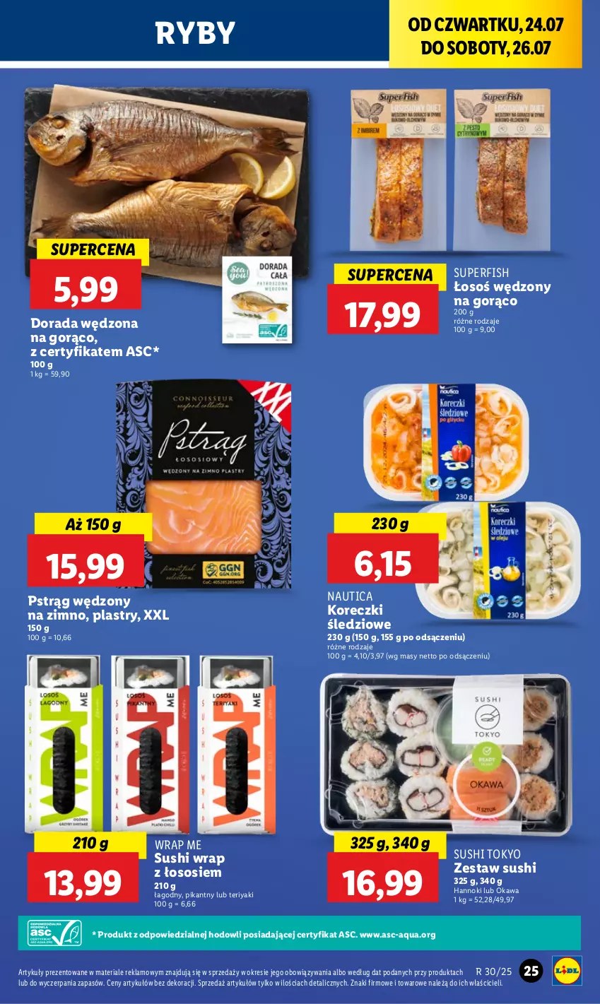 Gazetka promocyjna Lidl - GAZETKA - ważna 24.07 do 26.07.2025 - strona 31 - produkty: Kawa, Koreczki śledziowe, Pstrąg, Pstrąg wędzony, Sos, Sushi
