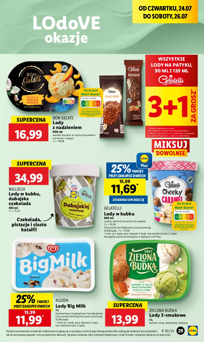 Gazetka promocyjna Lidl - GAZETKA - ważna 24.07 do 26.07.2025 - strona 37 - produkty: Algida, Big Milk, Bourbon, Brownie, Czekolada, Dove, Kokos, LG, Lody, Mango, Pistacje, Wazon, Zielona Budka