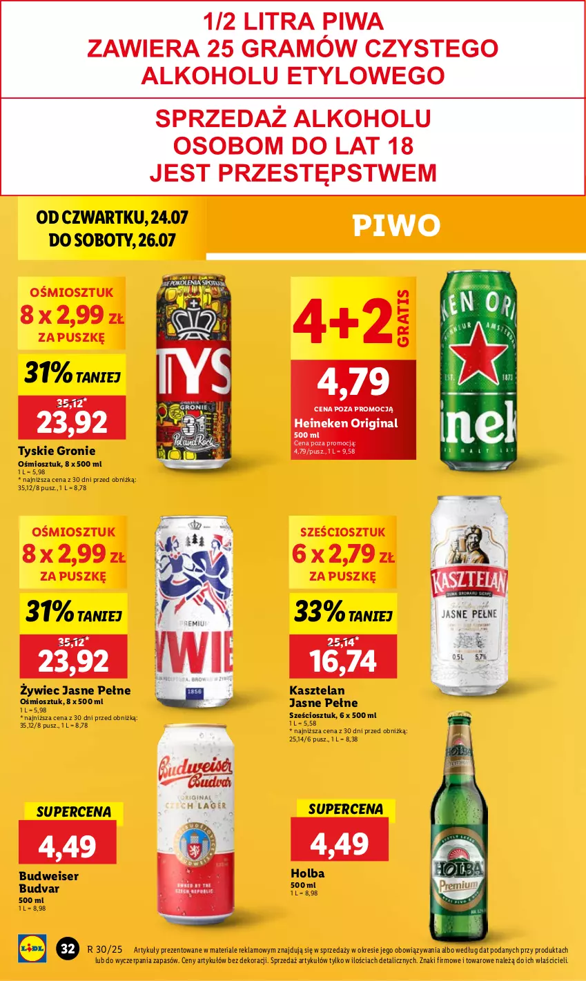 Gazetka promocyjna Lidl - GAZETKA - ważna 24.07 do 26.07.2025 - strona 40 - produkty: Gin, Gra, Heineken, Kasztelan, Piwo, Ser, Tyskie
