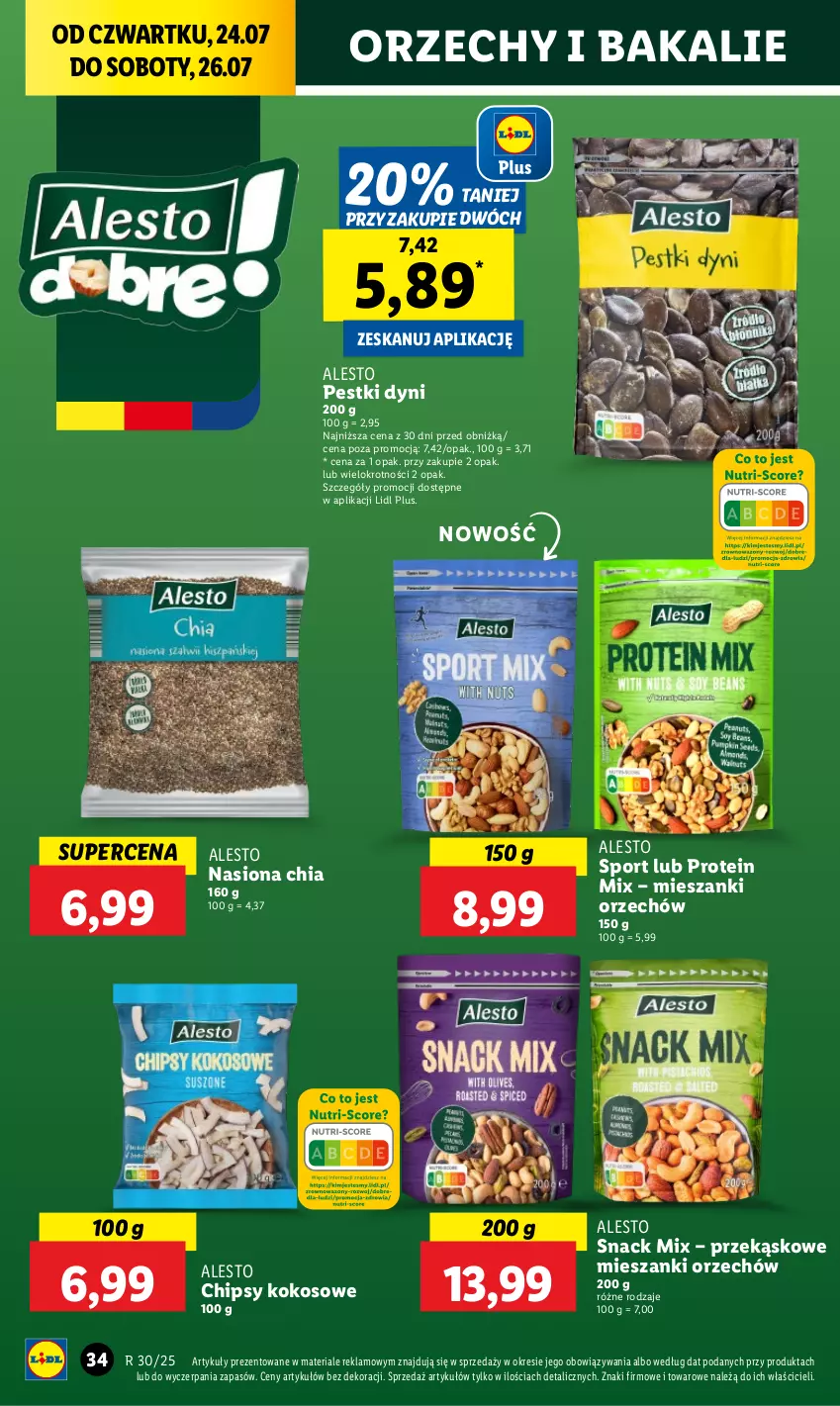 Gazetka promocyjna Lidl - GAZETKA - ważna 24.07 do 26.07.2025 - strona 44 - produkty: Chia, Chipsy, Kokos, O nas, Pestki dyni, Por, Sport