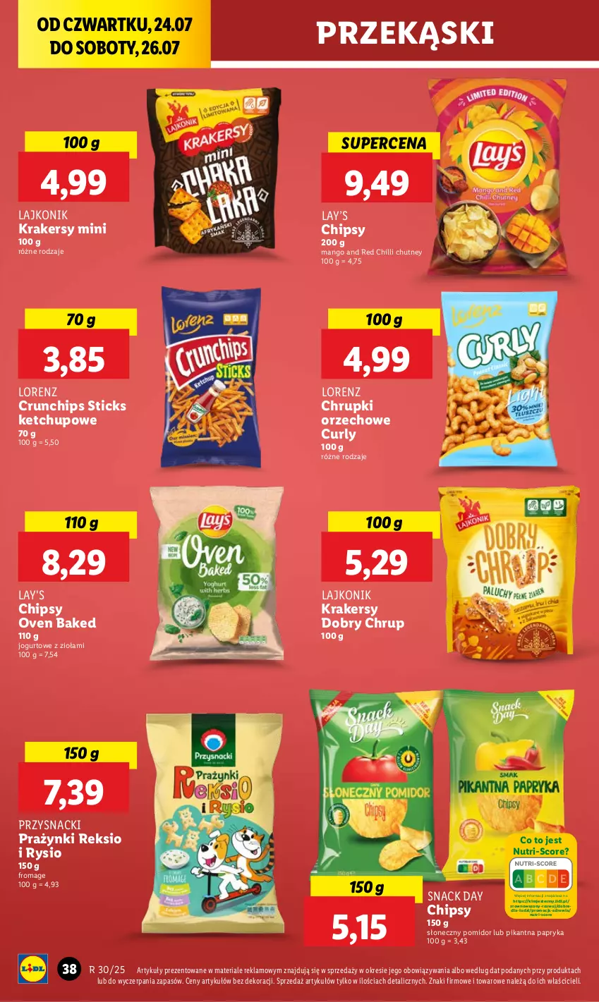 Gazetka promocyjna Lidl - GAZETKA - ważna 24.07 do 26.07.2025 - strona 48 - produkty: Chipsy, Chrupki, Crunchips, Jogurt, Ketchup, Krakersy, Lajkonik, Lay’s, Lorenz, Mango, Papryka, Przysnacki, Wazon