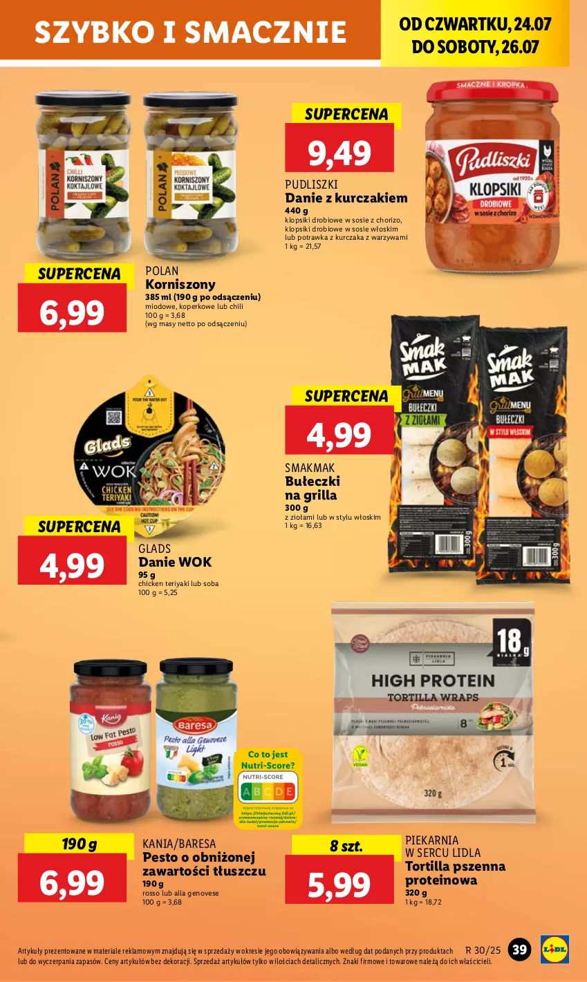 Gazetka promocyjna Lidl - GAZETKA - ważna 24.07 do 26.07.2025 - strona 49 - produkty: Bułeczki, Grill, Klopsiki, Korniszony, Kurczak, Pesto, Pudliszki, Ser, Sos, Tortilla, Warzywa