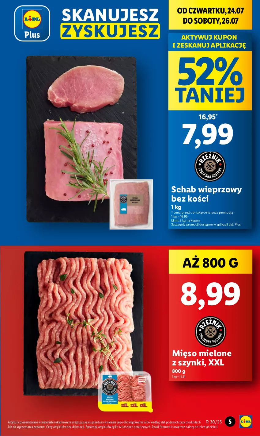Gazetka promocyjna Lidl - GAZETKA - ważna 24.07 do 26.07.2025 - strona 5 - produkty: Mięso, Mięso mielone, Mięso mielone z szynki, Schab wieprzowy