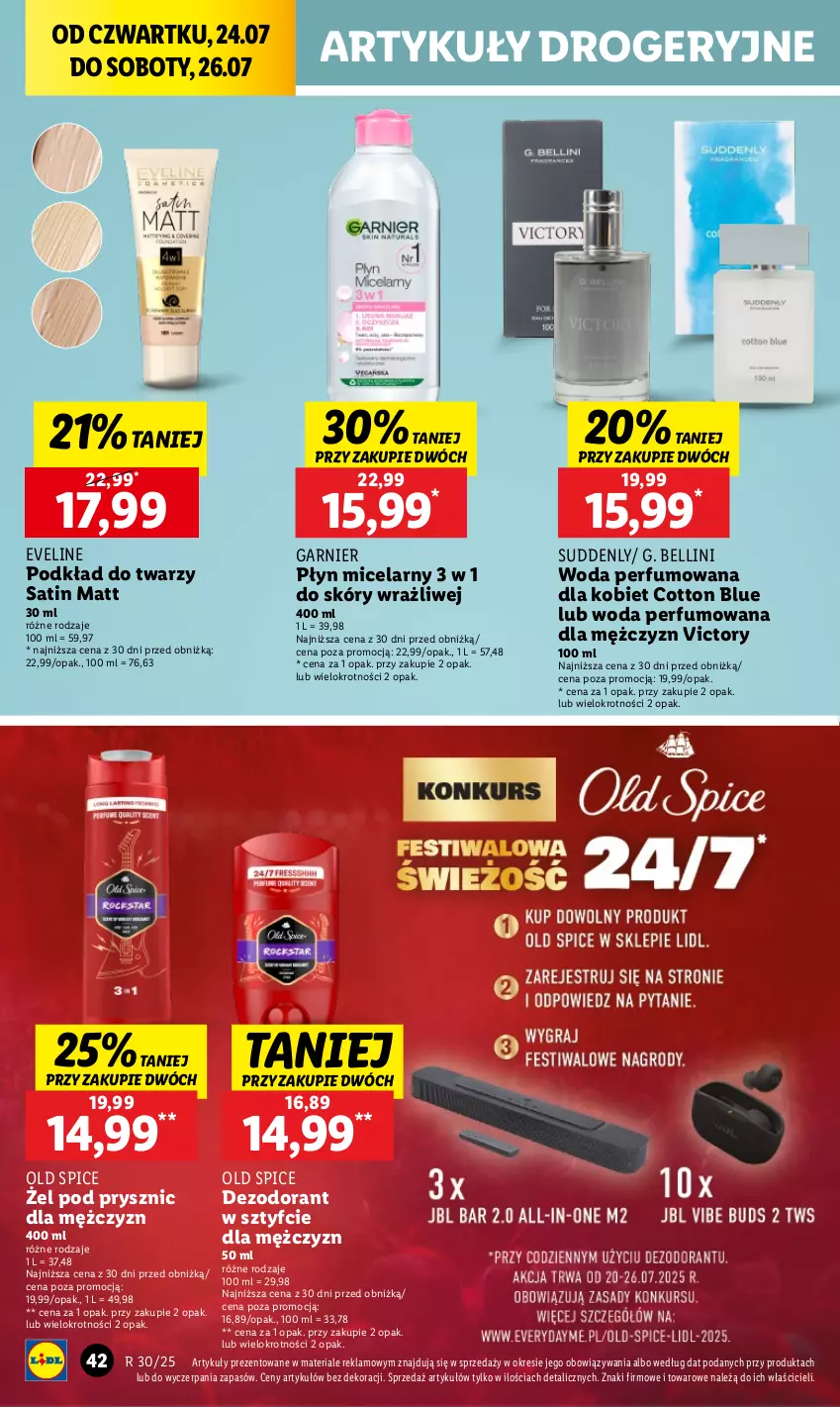 Gazetka promocyjna Lidl - GAZETKA - ważna 24.07 do 26.07.2025 - strona 52 - produkty: Bell, Dezodorant, Eveline, Garnier, Old Spice, Perfum, Płyn micelarny, Podkład, Podkład do twarzy, Sati, Woda, Woda perfumowana
