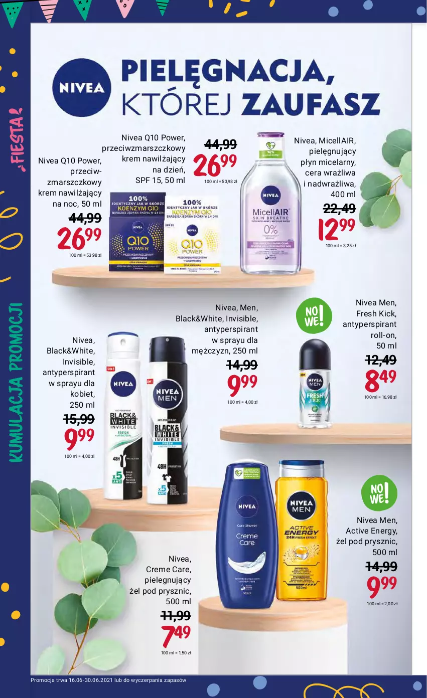 Gazetka promocyjna Rossmann - Fiesta - ważna 16.06 do 30.06.2021 - strona 18 - produkty: Antyperspirant, Krem nawilżający, Lack, Mars, Nivea, Nivea Men, Nivea Q10, Płyn micelarny