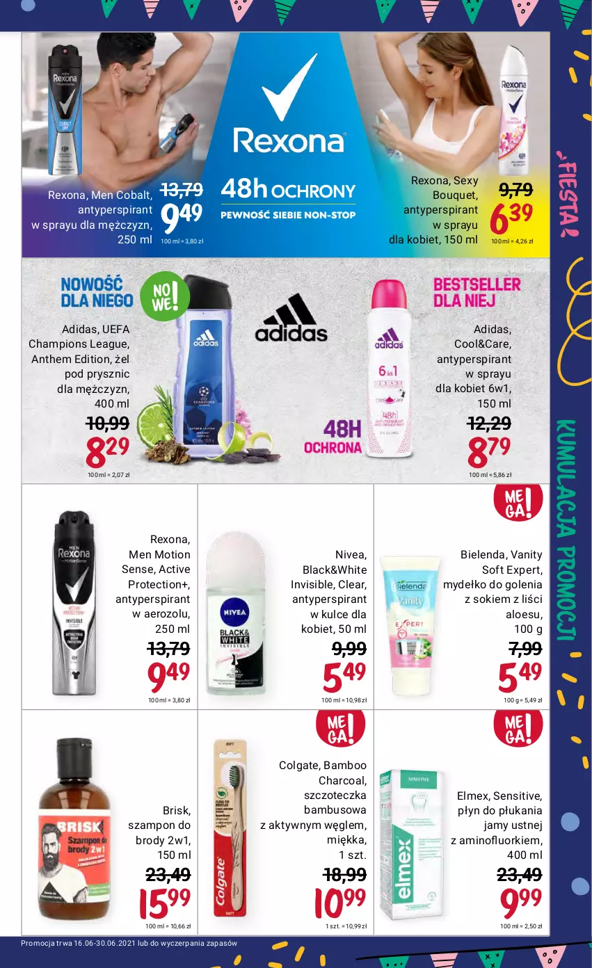 Gazetka promocyjna Rossmann - Fiesta - ważna 16.06 do 30.06.2021 - strona 19 - produkty: Adidas, Antyperspirant, Bielenda, Colgate, Elmex, Fa, Lack, LG, Nivea, Płyn do płukania, Płyn do płukania jamy ustnej, Rexona, Sok, Szampon, Szczoteczka