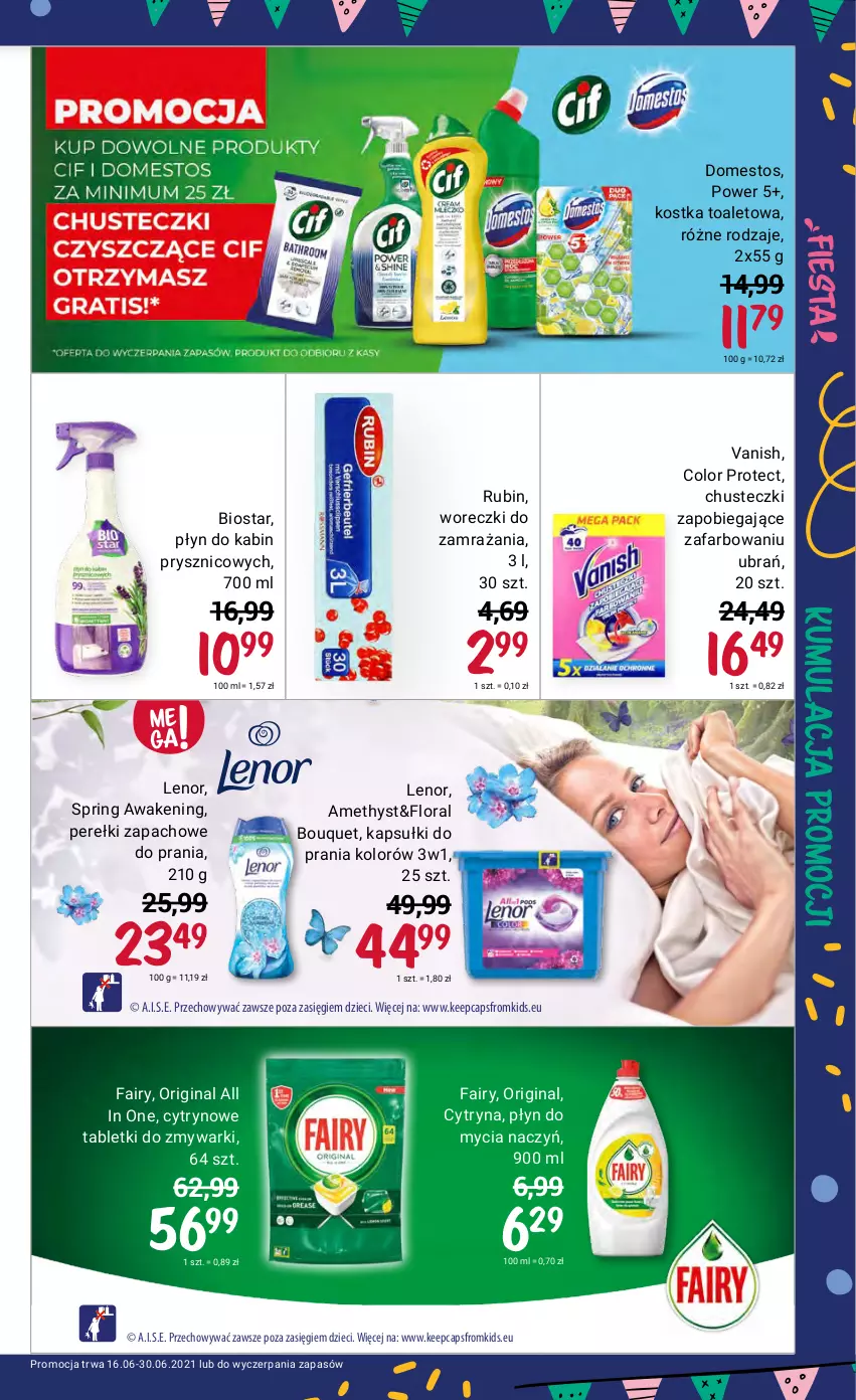 Gazetka promocyjna Rossmann - Fiesta - ważna 16.06 do 30.06.2021 - strona 21 - produkty: Chusteczki, Do mycia naczyń, Domestos, Dzieci, Fa, Fairy, Flora, Gin, Kapsułki do prania, Lenor, Oral B, Perełki zapachowe, Płyn do mycia, Płyn do mycia naczyń, Rubin, Tablet, Tabletki do zmywarki, Vanish, Zmywarki