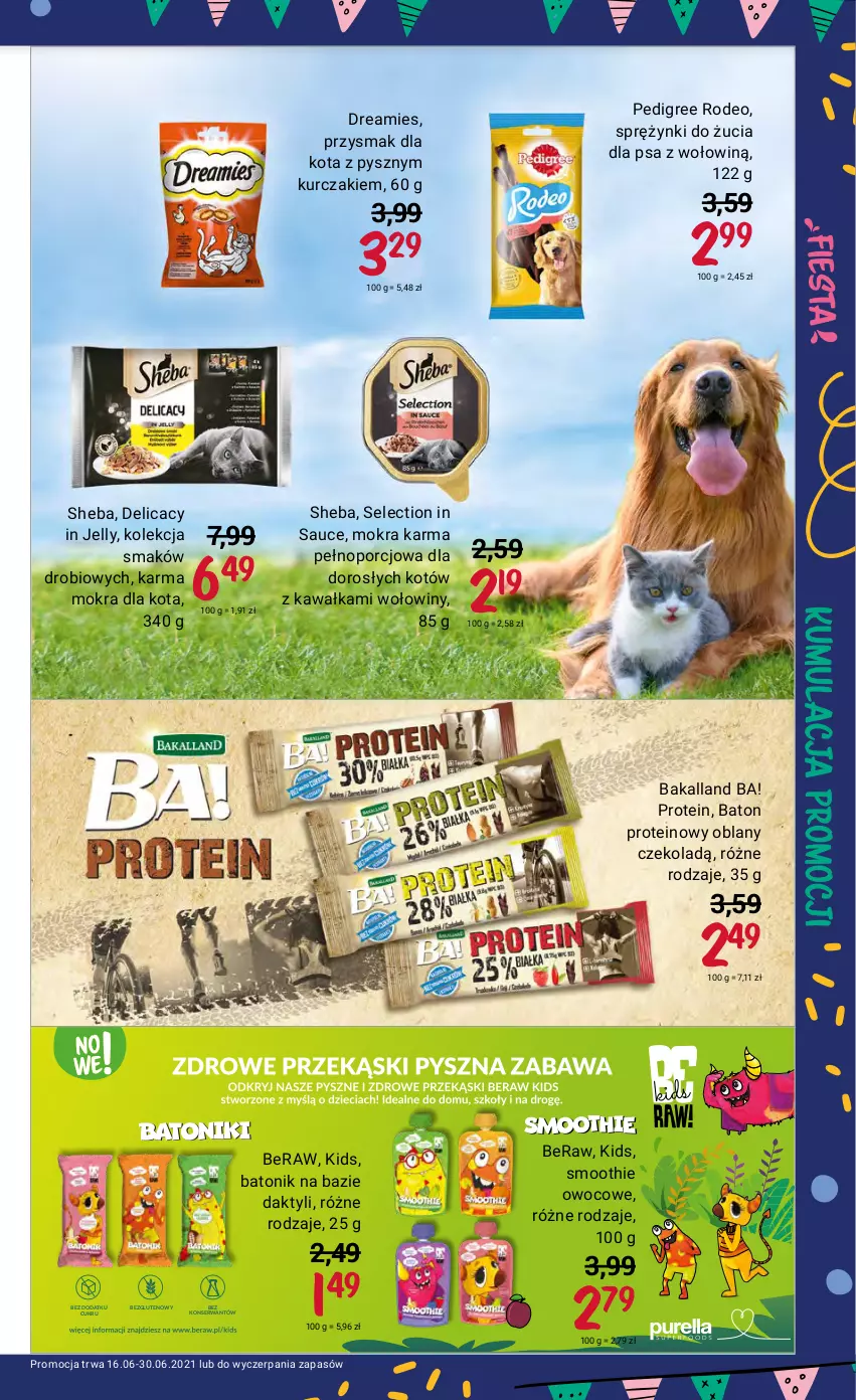 Gazetka promocyjna Rossmann - Fiesta - ważna 16.06 do 30.06.2021 - strona 23 - produkty: Ba!, Bakalland, Baton, Kawa, Kurczak, Mokra karma, Pedigree, Por, Przysmak dla kota, Ser, Sheba, Smoothie, Tonik