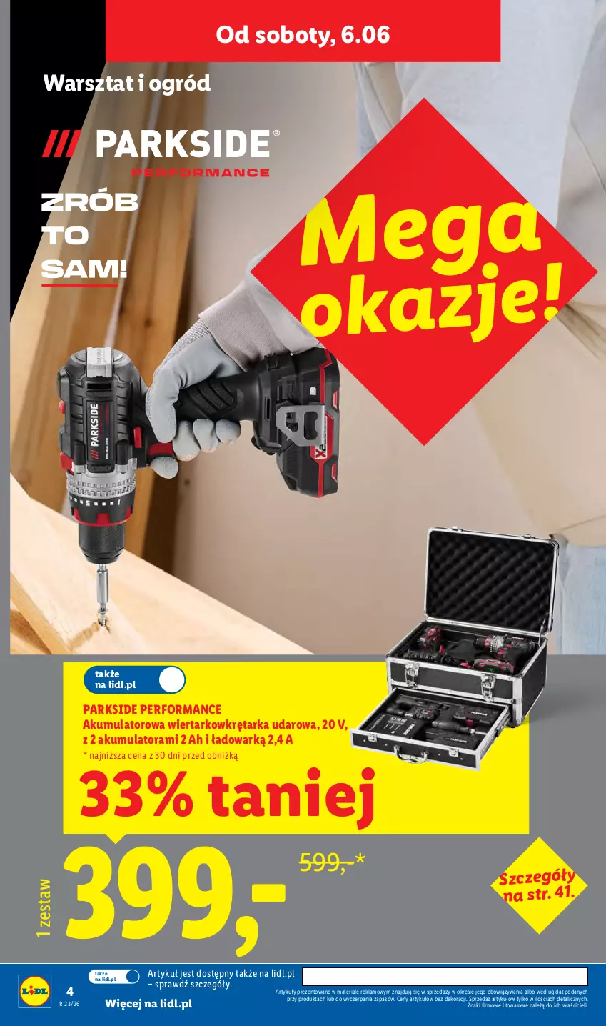Gazetka promocyjna Lidl - Katalog ważny od 1.06 - ważna 01.06 do 06.06.2026 - strona 4 - produkty: Akumulator, Akumulatorowa wiertarkowkrętark, Ogród, Parkside, Tarka, Wiertarkowkrętarka, Wkręt, Wkrętarka