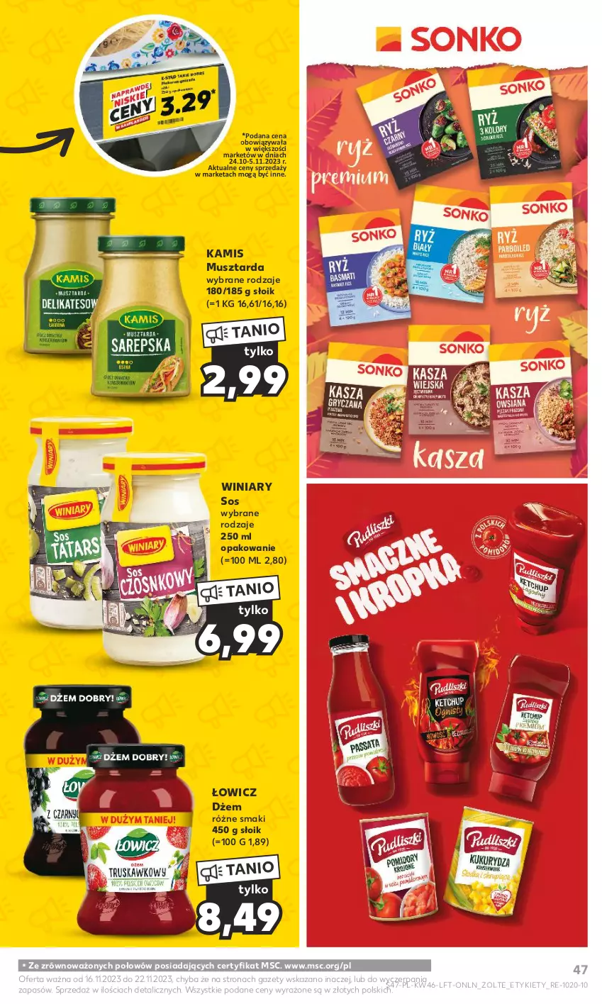 Gazetka promocyjna Kaufland - Gazetka tygodnia - ważna 16.11 do 22.11.2023 - strona 47 - produkty: Dżem, Kamis, Mus, Musztarda, Sos, Winiary