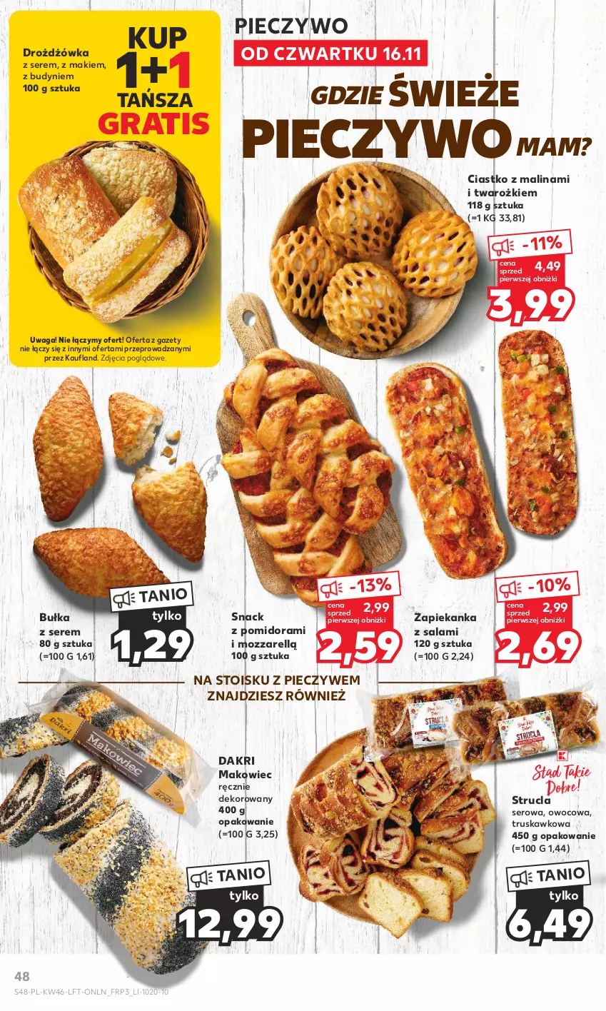 Gazetka promocyjna Kaufland - Gazetka tygodnia - ważna 16.11 do 22.11.2023 - strona 48 - produkty: Bułka, Gra, Makowiec, Piec, Pieczywo, Salami, Ser, Strucla, Waga, Zapiekanka