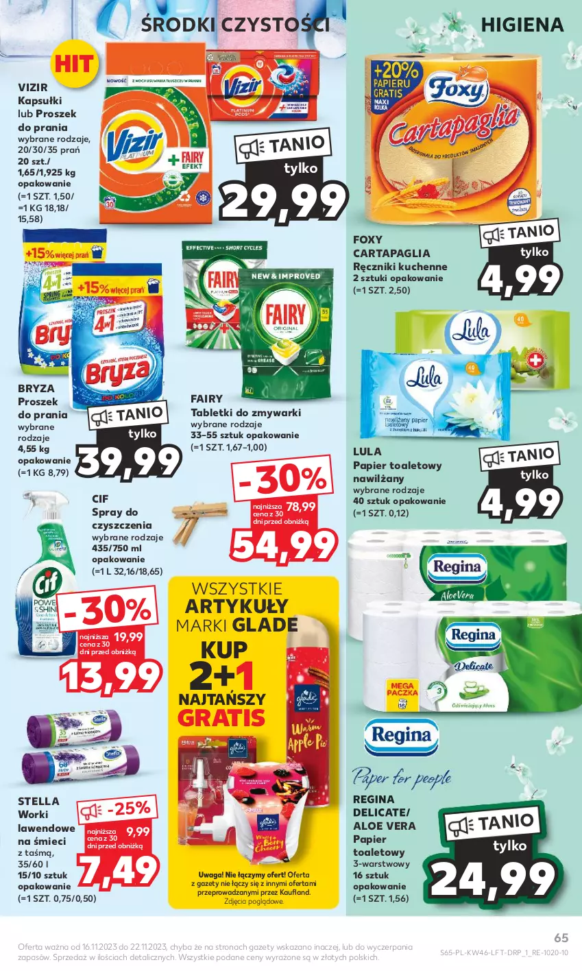 Gazetka promocyjna Kaufland - Gazetka tygodnia - ważna 16.11 do 22.11.2023 - strona 65 - produkty: Aloe vera, Bryza, Cif, Fa, Fairy, Foxy, Gin, Gra, Papier, Papier toaletowy, Proszek do prania, Ręcznik, Spray do czyszczenia, Tablet, Tabletki do zmywarki, Vizir, Waga, Zmywarki