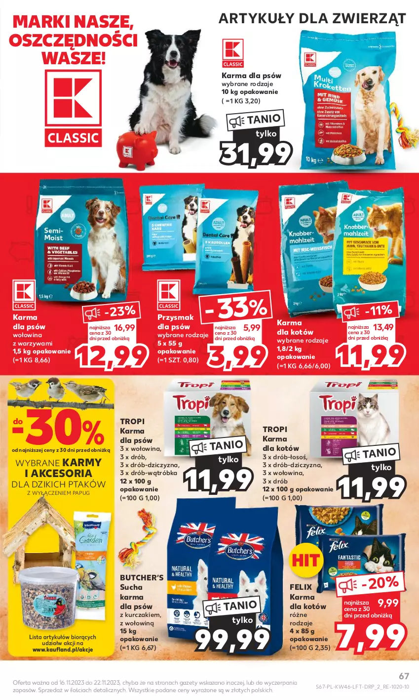 Gazetka promocyjna Kaufland - Gazetka tygodnia - ważna 16.11 do 22.11.2023 - strona 67 - produkty: Drób, Dziczyzna, Felix, Kurczak, Sucha karma, Warzywa, Wołowina