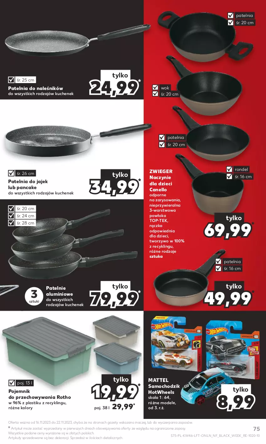 Gazetka promocyjna Kaufland - Gazetka tygodnia - ważna 16.11 do 22.11.2023 - strona 75 - produkty: Chodzik, Dzieci, Gra, Lack, Mattel, Patelnia, Pojemnik, Pojemnik do przechowywania, Por, Rondel, Top